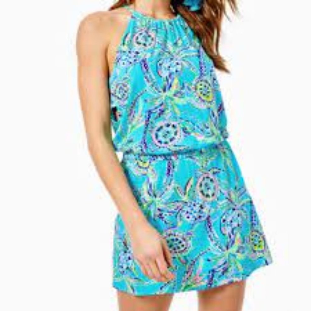 Lilly Pulitzer Gianna Skort Romper Bermuda Blue Turtle SZN - Perfect Condition